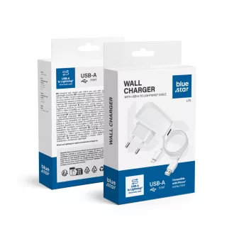   Blue Star Lite hálózati töltő USB-A 1A 5W + USB-A – Lightning kábel TFK-TC-1095B fehér