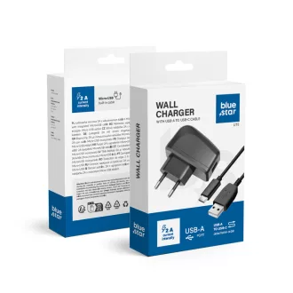   Blue Star Lite hálózati töltő USB-A 2A 10W + USB-A – USB-C kábel TFK-TC-1095B fekete