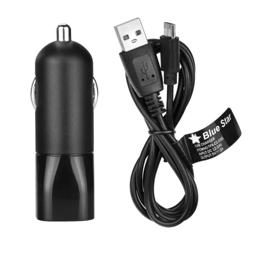 Blue Star autós töltő USB-A 2A + USB-A – Micro USB kábel fekete