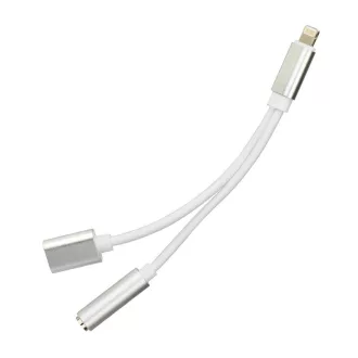   Lightning (apa) – Lightning (anya) / 3,5 mm jack (anya) 2-in-1 AUX adapter ezüst