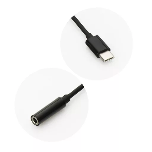 USB-C (apa) – 3,5 mm jack (anya) AUX adapter fekete