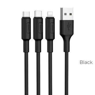   Hoco X25 3 az 1-ben USB-A töltőkábel (Lightning / Micro USB / USB-C) 2A 1 m fekete