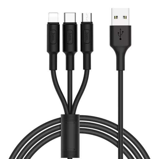 Hoco X25 3 az 1-ben USB-A töltőkábel (Lightning / Micro USB / USB-C) 2A 1 m fekete