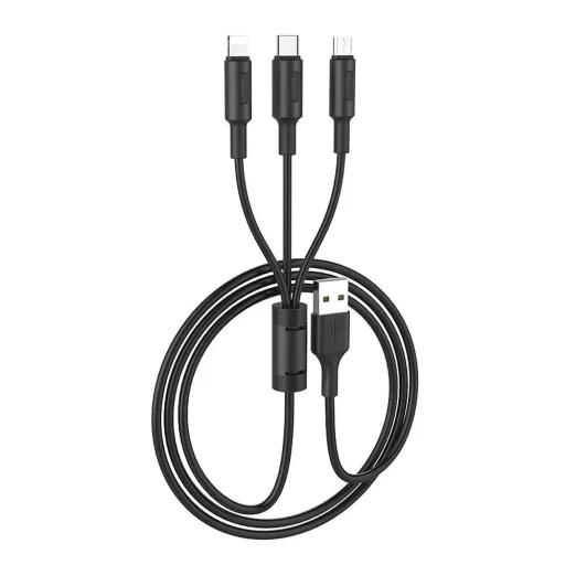 Hoco X25 3 az 1-ben USB-A töltőkábel (Lightning / Micro USB / USB-C) 2A 1 m fekete