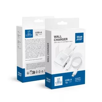   Blue Star hálózati töltő USB-A 1A 5W + USB-A – Lightning kábel TFK-TC-1100B fehér