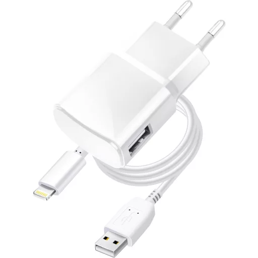 Blue Star hálózati töltő USB-A 1A 5W + USB-A – Lightning kábel TFK-TC-1100B fehér