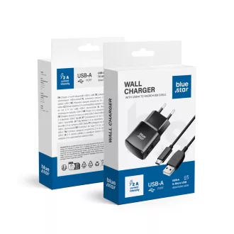   Hálózati töltő USB-A 2A 10W + USB-A – Micro USB kábel Blue Star TFK-TC-1100B fekete