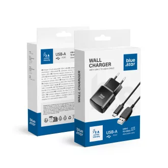   Blue Star hálózati töltő USB-A 2A 10W + USB-A – USB-C kábel TFK-TC-1100B fekete