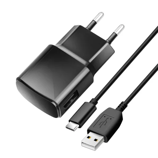 Blue Star hálózati töltő USB-A 2A 10W + USB-A – USB-C kábel TFK-TC-1100B fekete