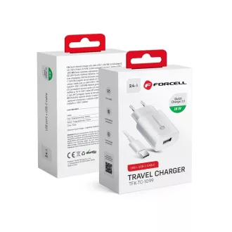   Forcell F-Energy hálózati töltő USB-A QC3.0 2,4A 18W + USB-A – USB-C kábel TFK-TC-1099 fehér