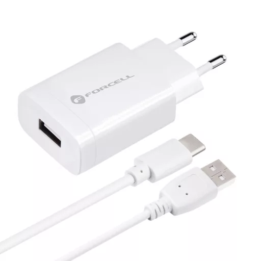 Forcell F-Energy hálózati töltő USB-A QC3.0 2,4A 18W + USB-A – USB-C kábel TFK-TC-1099 fehér