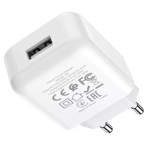 Hoco hálózati töltő USB-A 2A 10W + USB-A – Lightning kábel N2 fehér