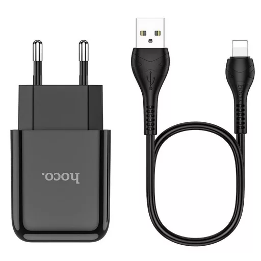 Hoco hálózati töltő USB-A 2A 10W + USB-A – Lightning kábel N2 fekete