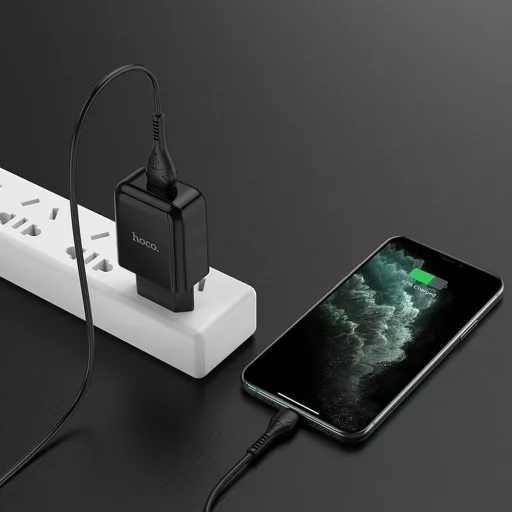 Hoco hálózati töltő USB-A 2A 10W + USB-A – Lightning kábel N2 fekete