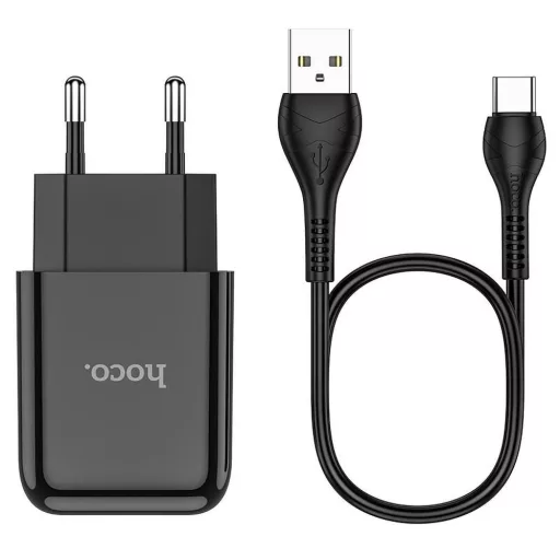 Hoco hálózati töltő USB-A 2A 10W + USB-A – USB-C kábel N2 fekete
