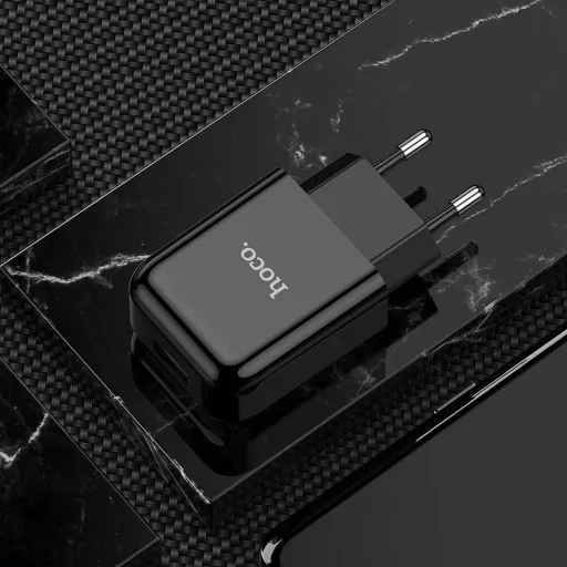 Hoco hálózati töltő USB-A 2A 10W + USB-A – USB-C kábel N2 fekete