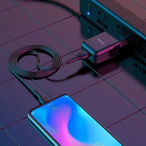 Hoco hálózati töltő USB-A 2A 10W + USB-A – USB-C kábel N2 fekete