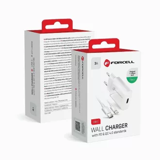   Forcell F-Energy hálózati töltő USB-C QC4.0 PD 3A 20W + USB-C – Lightning kábel TFK-TC-20WPD fehér