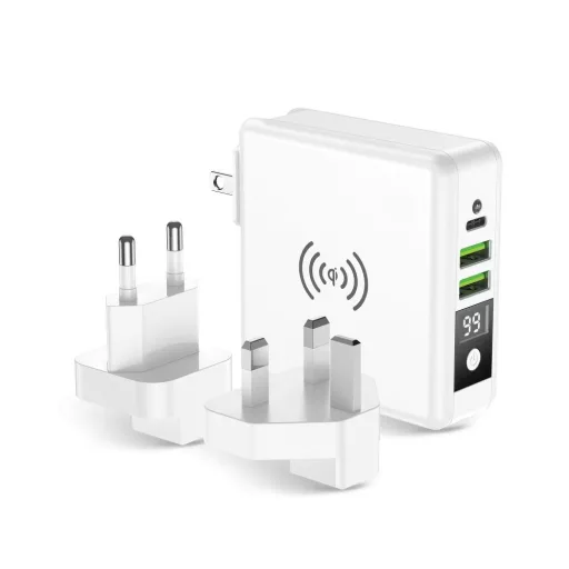 Forcell F-Energy multifunkciós töltő 4-in-1 2×USB-A + USB-C 15W + powerbank 8000mAh + vezeték nélküli töltés fehér