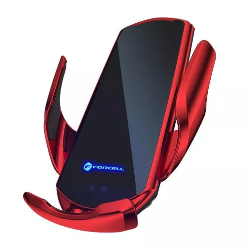 Forcell F-Grip HS1 automata telefontartó vezeték nélküli töltéssel Qi 15W szélvédőre / szellőzőrácsba piros