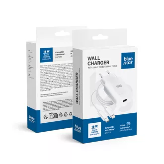   Blue Star hálózati töltő USB-C QC4.0 PD 3A 18W + USB-C – Lightning kábel TFK-TC-1099C fehér