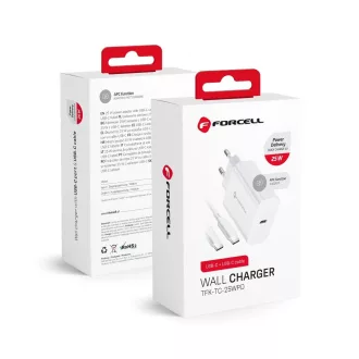   Forcell F-Energy hálózati töltő USB-C QC4.0 PD 3A 25W + USB-C – USB-C kábel TFK-TC-25WPD fehér