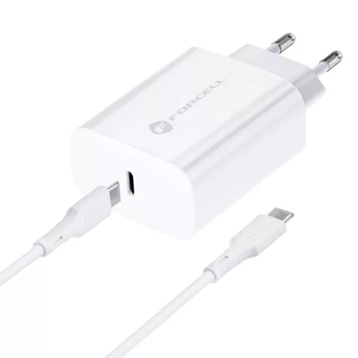 Forcell F-Energy hálózati töltő USB-C QC4.0 PD 3A 25W + USB-C – USB-C kábel TFK-TC-25WPD fehér