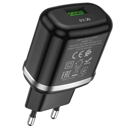 Hoco hálózati töltő USB-A QC3.0 3A 18W N3 fekete