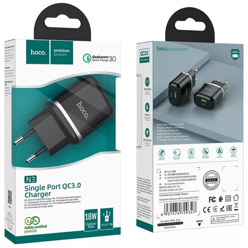 Hoco hálózati töltő USB-A QC3.0 3A 18W N3 fekete