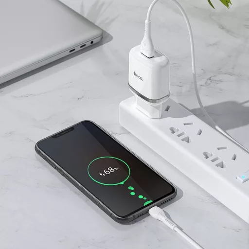 Hoco hálózati töltő USB-A QC3.0 3A 18W + USB-A – Micro USB kábel N3 fehér