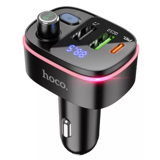 Hoco Bluetooth autós FM transmitter 2×USB-A + USB-C QC3.0 PD 20W E62 fekete