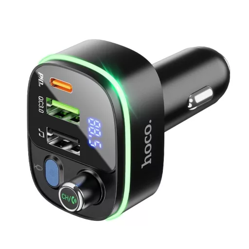 Hoco Bluetooth autós FM transmitter 2×USB-A + USB-C QC3.0 PD 20W E62 fekete
