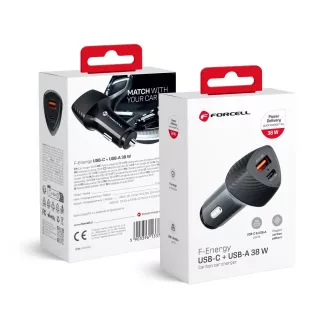   Forcell F-Energy autós töltő Carbon USB-C + USB-A QC3.0 PD 3A 38W CC50-1A1C fekete