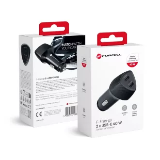   Forcell F-Energy autós töltő Carbon 2×USB-C QC3.0 PD 3A 40W CC50-2C fekete