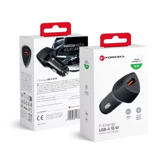   Forcell F-Energy Carbon autós töltő USB-A QC3.0 3A 18W CC50-1A fekete
