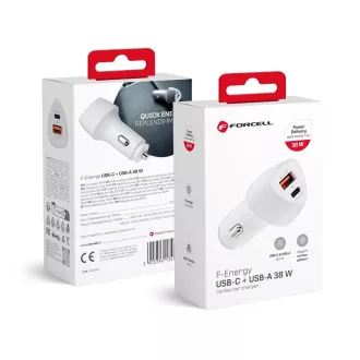   Forcell F-Energy autós töltő Carbon USB-C + USB-A QC3.0 PD 3A 38W CC50-1A1C fehér
