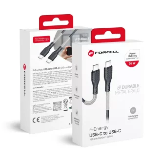  Forcell F-Energy USB-C – USB-C töltőkábel Carbon CB-02C QC4.0 PD 5A 66W 1 m fekete