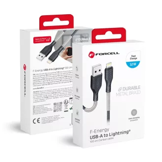   Forcell F-Energy USB-A – Lightning töltőkábel Carbon CB-01A 2,4A 12W 1 m fekete