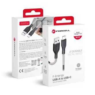   Forcell F-Energy USB-A – USB-C töltőkábel QC4.0 Carbon CB-02A 5A 60W 1 m fekete