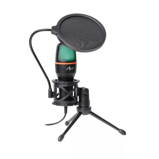 Art kondenzátor mikrofon állvánnyal és világító tripod állvánnyal AC-02 fekete