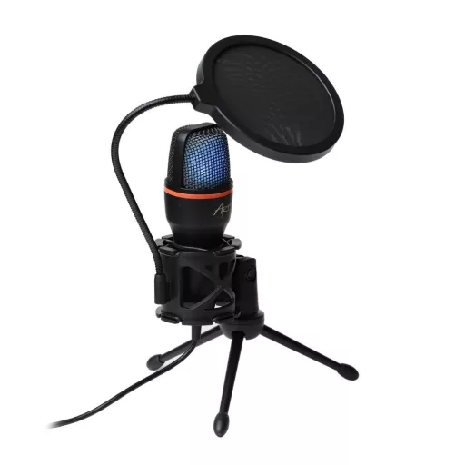 Art kondenzátor mikrofon állvánnyal és világító tripod állvánnyal AC-02 fekete