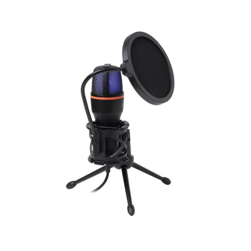 Art kondenzátor mikrofon állvánnyal és világító tripod állvánnyal AC-02 fekete