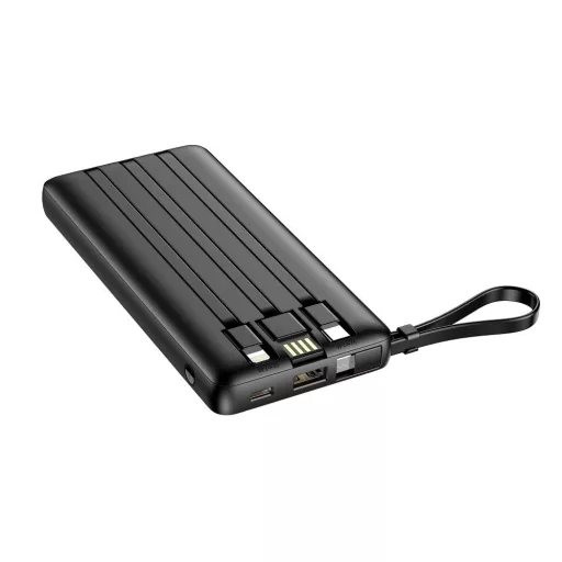 Veger C10 (W1116) powerbank 10000 mAh beépített Micro-USB kábelekkel / Type C / Lightning Fekete