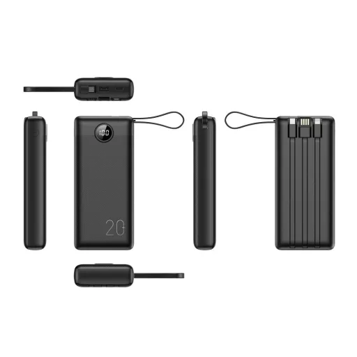 Veger powerbank C20 W2047 / W2059 20000 mAh beépített Micro-USB / USB-C / Lightning kábelekkel fekete