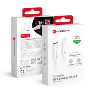   Forcell F-Energy USB-C – Lightning töltőkábel MFi C901 PD 3A 30W 1 m fehér