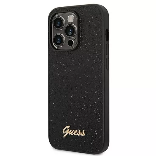 GUESS tok iPhone 14 Pro GUHCP14LHGGSHK (Glitter Flakes Script Metal Logo) fekete