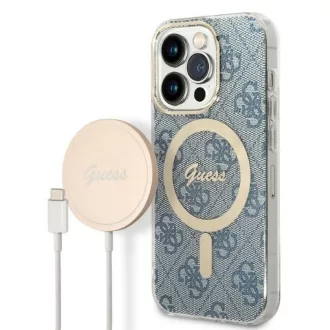   GUESS set iPhone 14 Pro Magsafe kompatibilis GUBPP14LH4EACSB (Bundle Pack / Case + Charger / 4G) arany kék