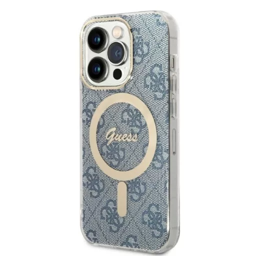 GUESS set iPhone 14 Pro Magsafe kompatibilis GUBPP14LH4EACSB (Bundle Pack / Case + Charger / 4G) arany kék