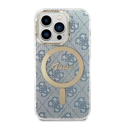 GUESS set iPhone 14 Pro Magsafe kompatibilis GUBPP14LH4EACSB (Bundle Pack / Case + Charger / 4G) arany kék