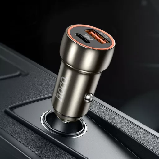 Hoco autós töltő USB-A + USB-C PD QC3.0 3A 20W Z46A fém szürke